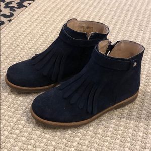 Jacadi Girls Navy Suede Fringe Booties, Size 31